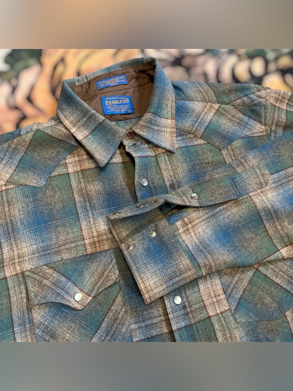 Vintage Pendleton Western Wear Shirt Blue Plaid Pearl Snap Wool Shirt XL Mens